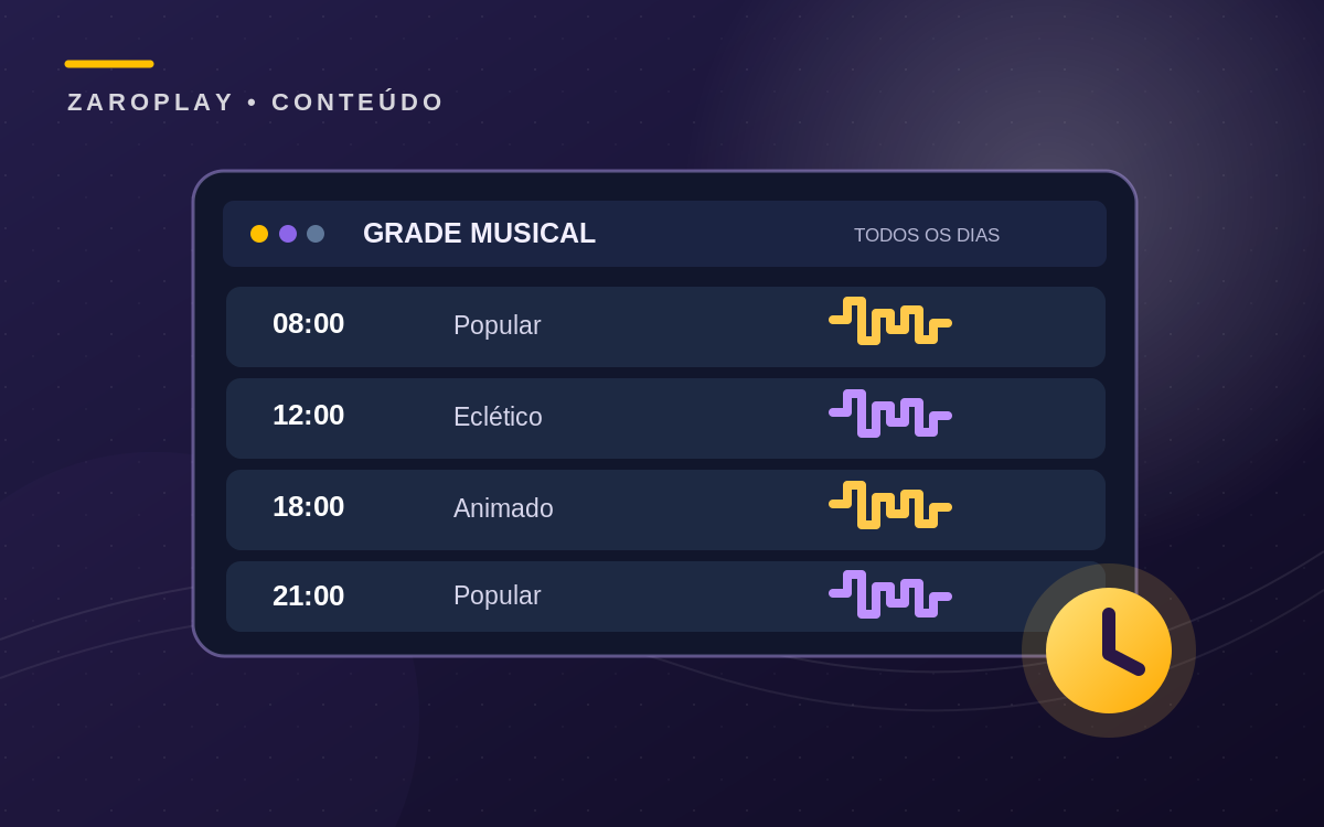 Ilustração editorial de programação musical organizada por horários